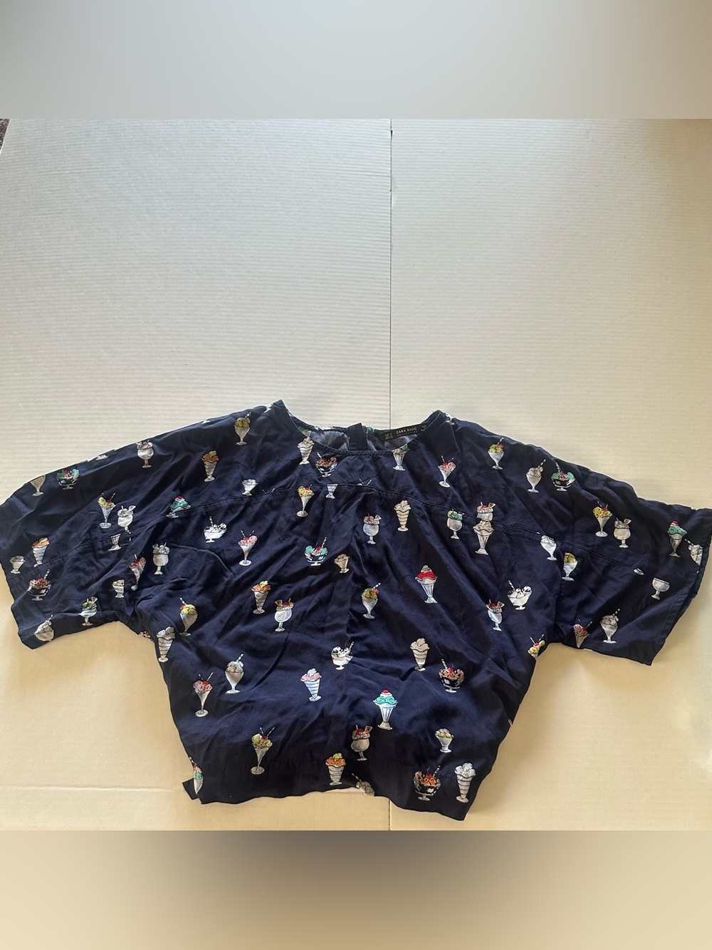 Zara Navy Short Sleeve Tee with Ice Cream Sundae Print